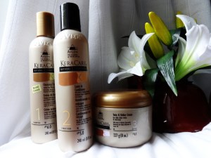 KeraCare: Cleansing Cream, Leave-in Conditioner, and Twist & Define Cream. Click to visit their site.